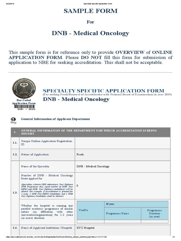 Sample Form DNB Medical Oncology PDF