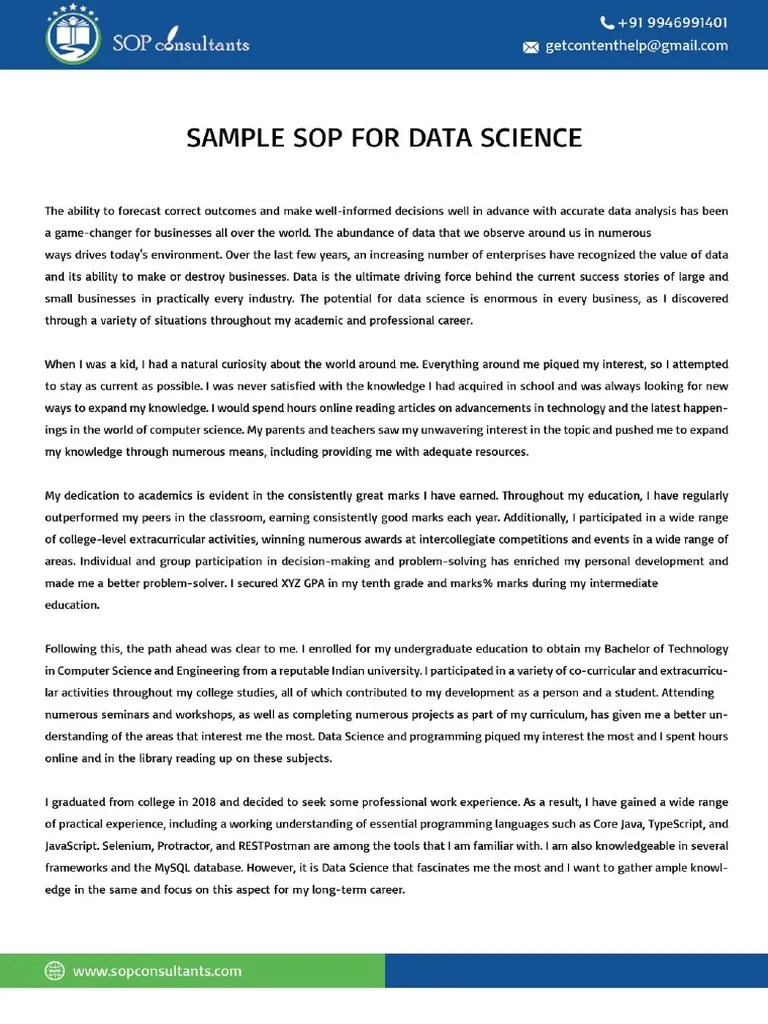 Sample SOP For Data Science PDF