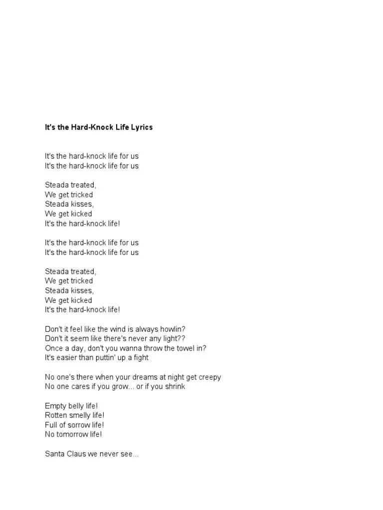 haRD kNOCK lIFE lYRICS PDF