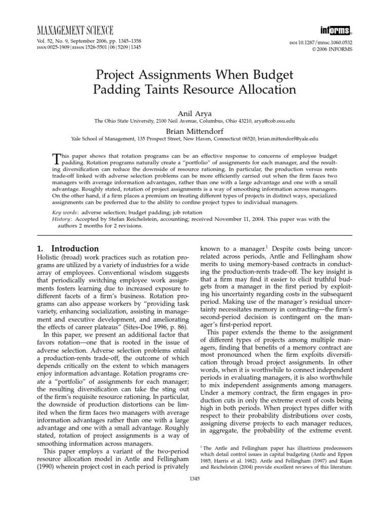 Project Estimate Padding PDF Trade Off Adverse Selection