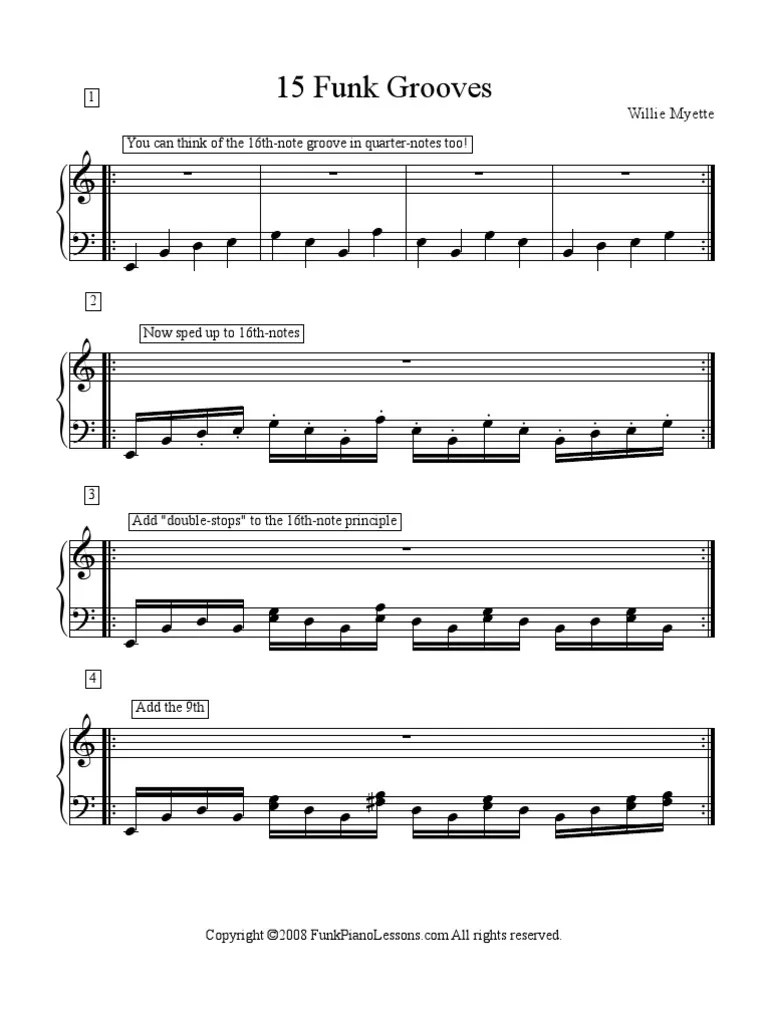15 Funk Grooves 1 You can think of the 16thnote groove in quarter