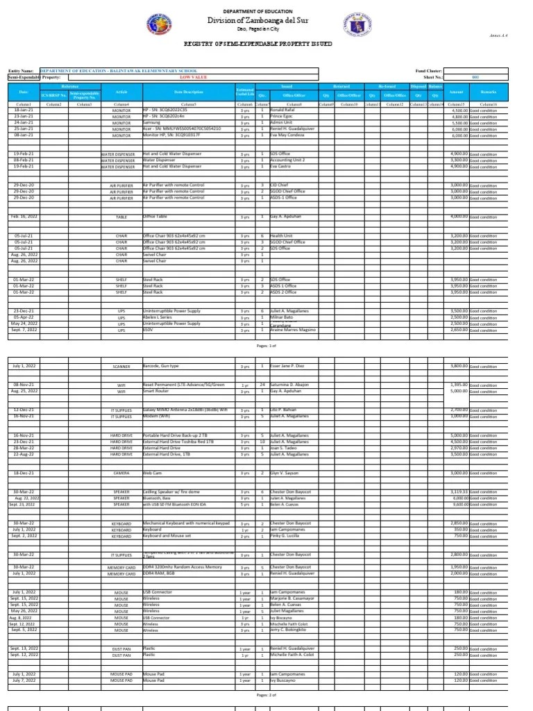 A.4A Registry of Semi Expendable Property Issued LV PDF Design