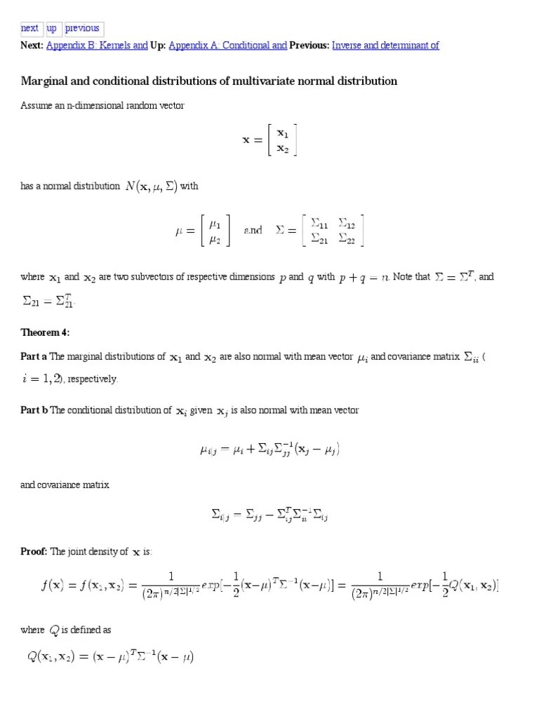 Marginal and Conditional Distributions of Multivariate Normal Distribution PDF