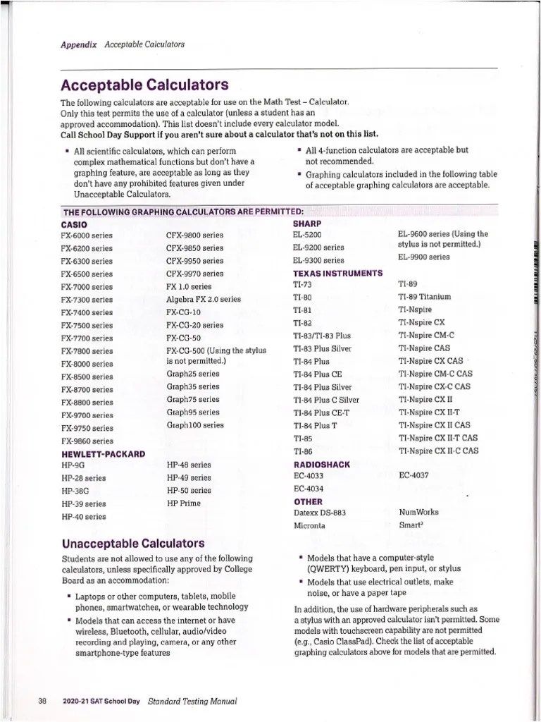 SAT Approved Calculators PDF