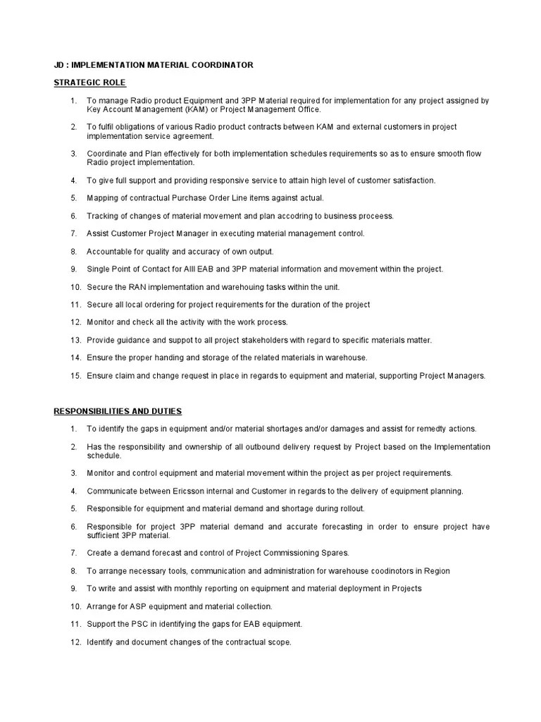 Implementation Material Coordinator PDF Warehouse Business Process