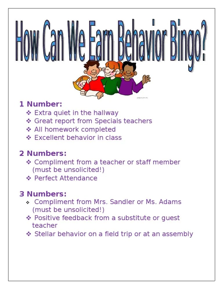 Behavior Bingo Rules