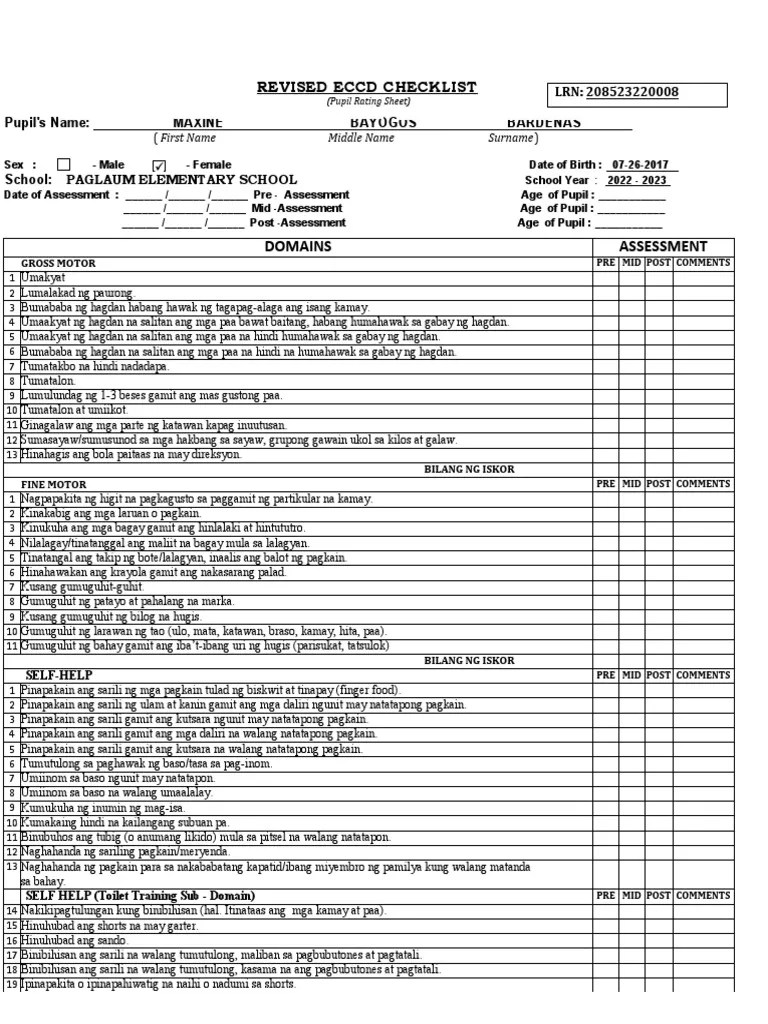 Revised ECCD Checklist 20222023 PAGLAUM ES PDF