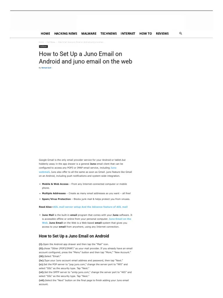 Set Up Juno Email Android Smartphone PDF Gmail Android (Operating