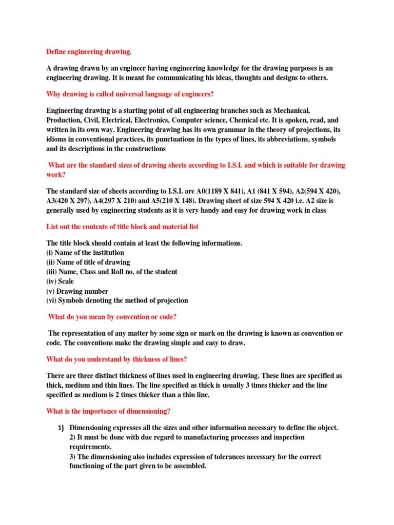 Engineering Drawing Viva Questions PDF Geometry Geometric Shapes