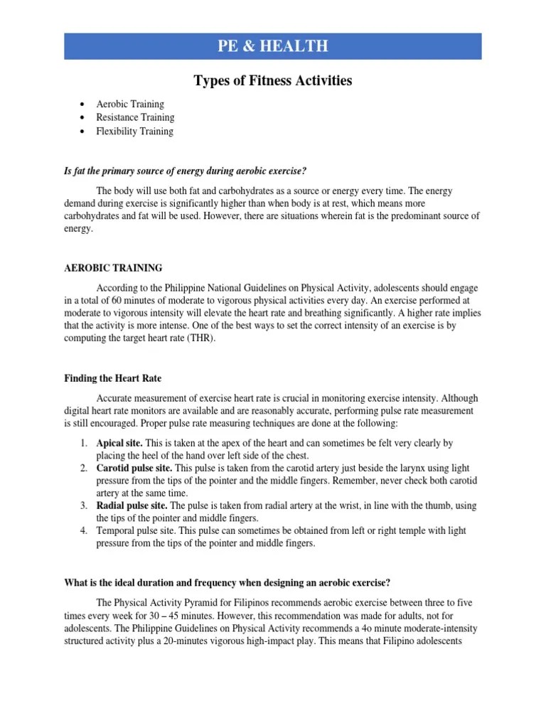 Types of Fitness Activities Study Guide PDF Strength Training Pulse