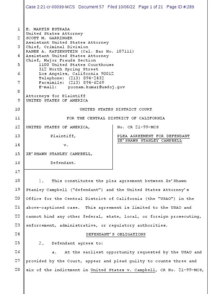 Campbell Plea Agreement PDF United States Federal Probation And Supervised Release United