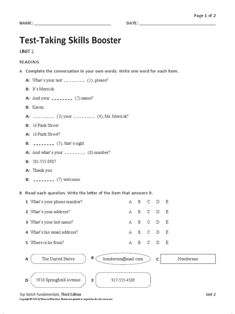 Practice Unit 2 TopNotch1 PDF Communication