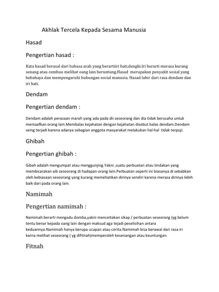 Akhlak Tercela Kepada Sesama Manusia | PDF