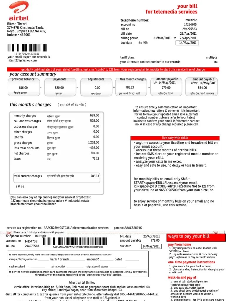 Telephone Bill | PDF | Invoice | Cheque