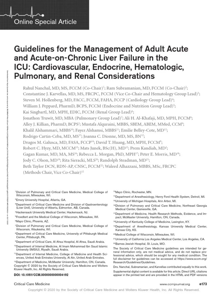 Guidelines For The Management of Adult Acute and AcuteonChronic Liver