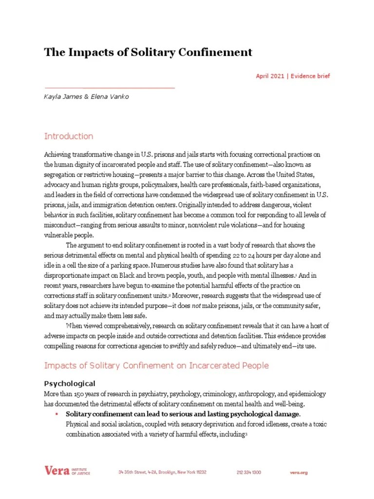 The Impacts of Solitary Confinement PDF Solitary Confinement Prison