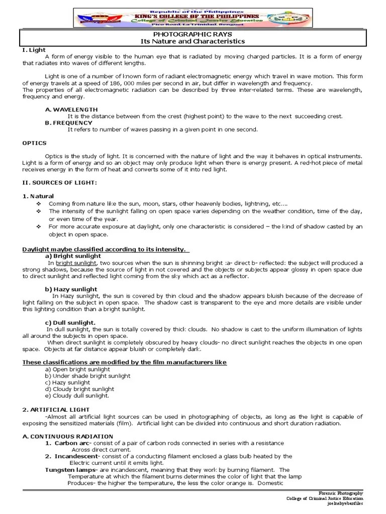 Photographic Rays PDF Incandescent Light Bulb Light