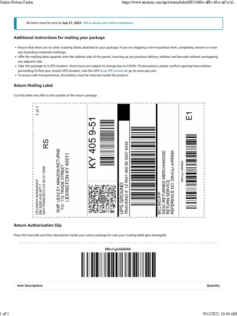 Return Label PDF