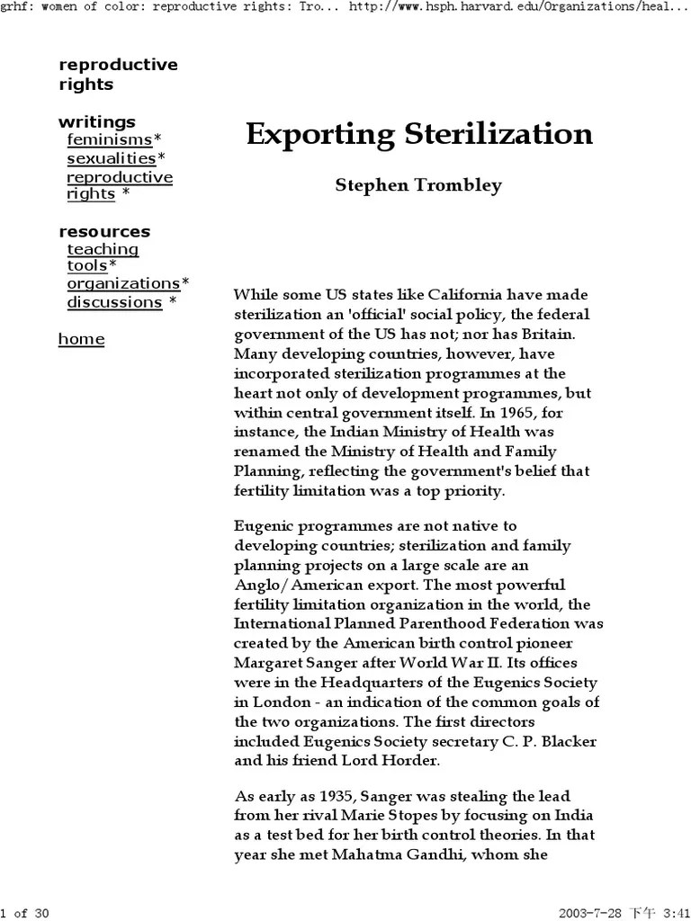 Exporting Sterilization PDF Eugenics Birth Control