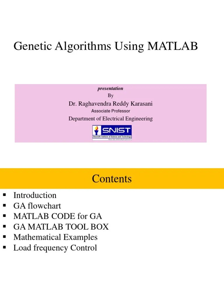GA Using Matlab PDF Algorithm Mathematical Optimization