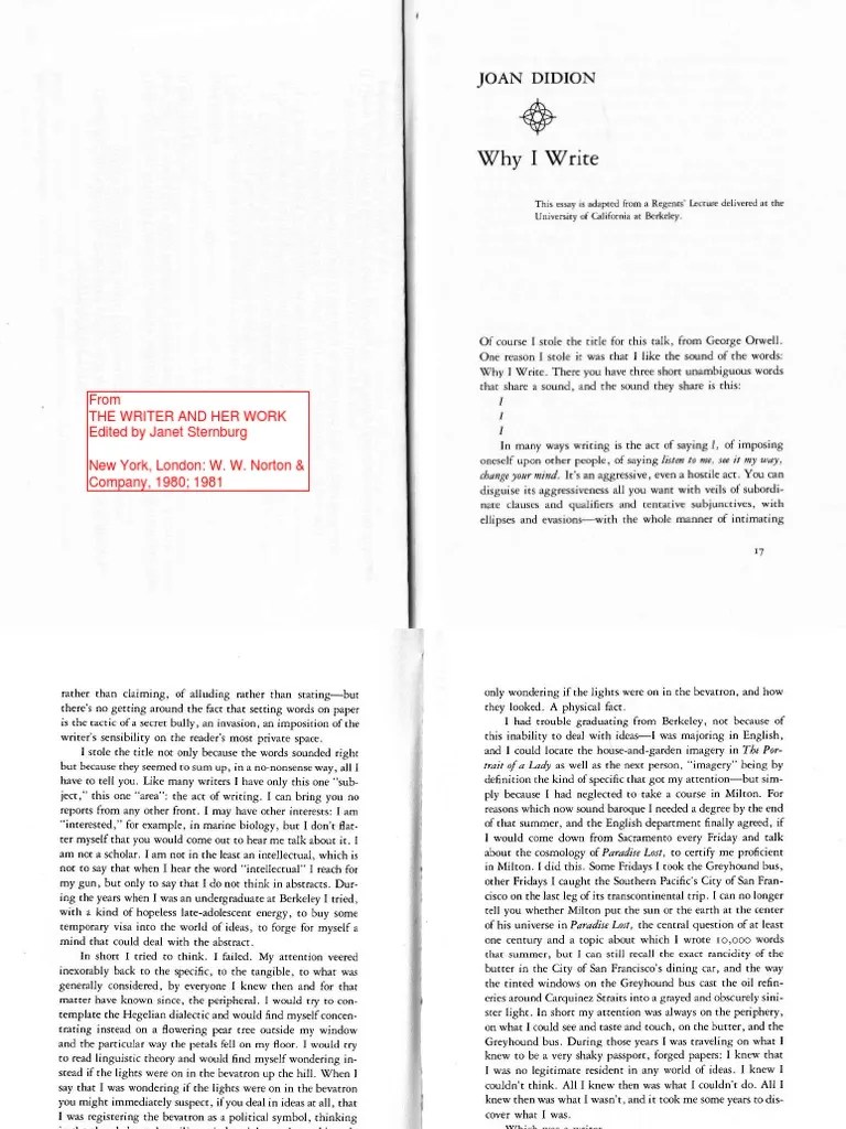 Why I Write Joan Didion PDF Nature Leisure