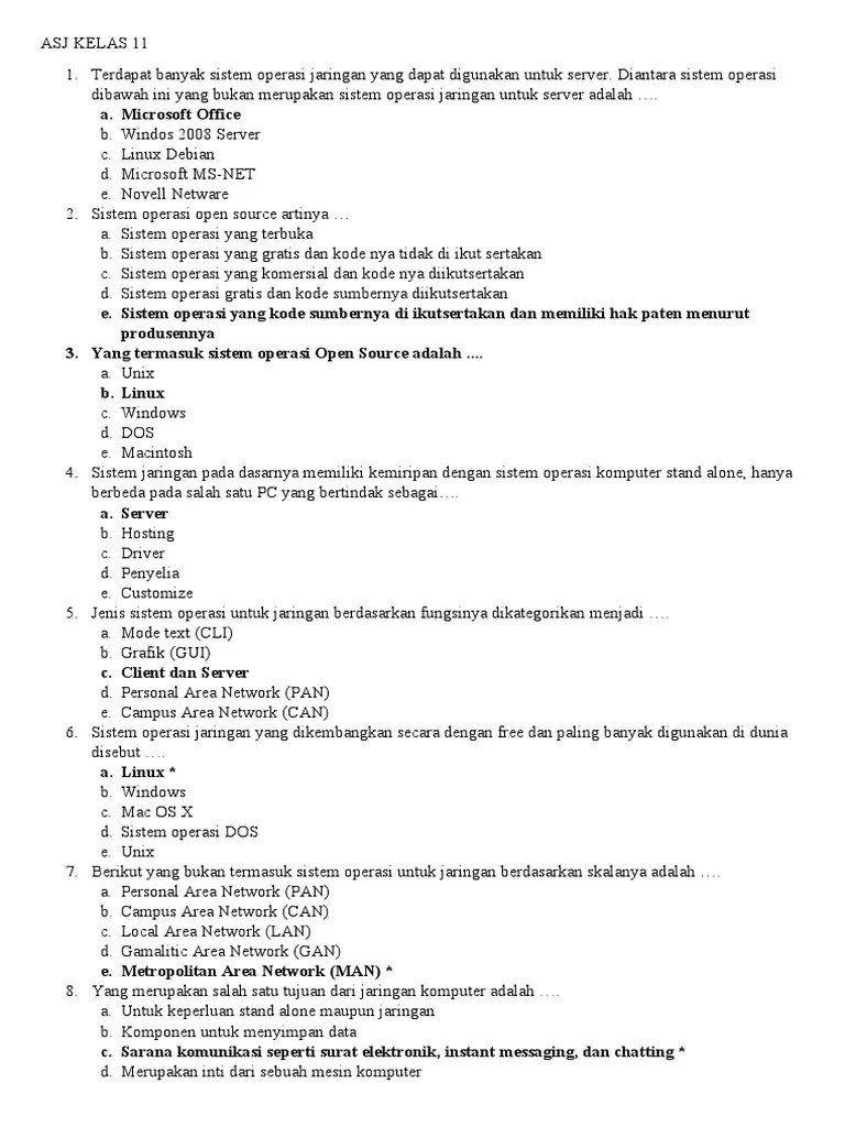 Contoh Soal ASJ Kelas 11 Semester 2 (2018) dan Pembahasan