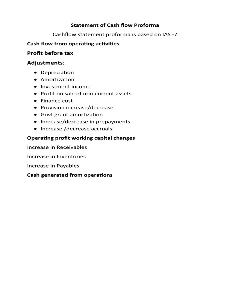 Statement of Cash Flow Proforma PDF