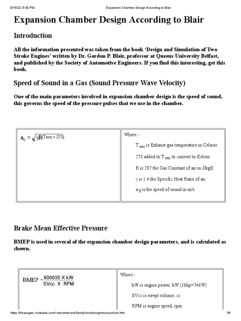 Expansion Chamber Design According To Blair PDF Temperature