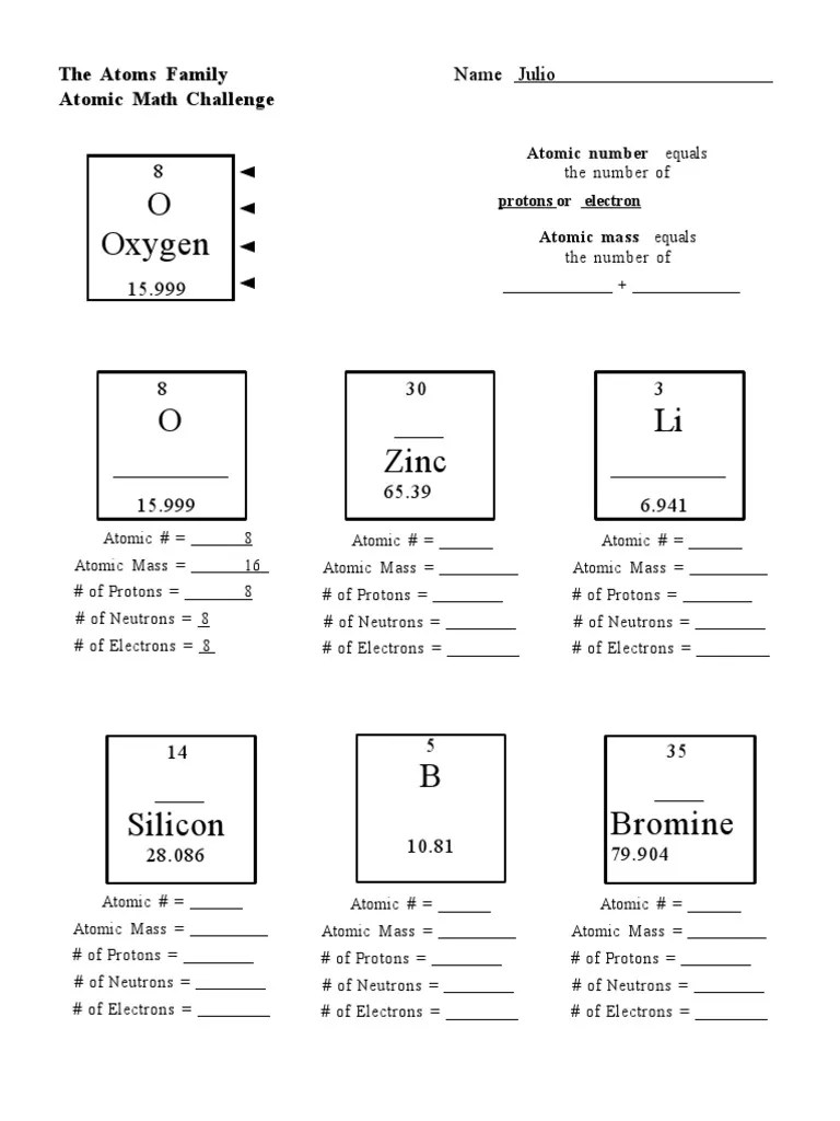 Atomic Math Challenge Download Free PDF Proton Neutron