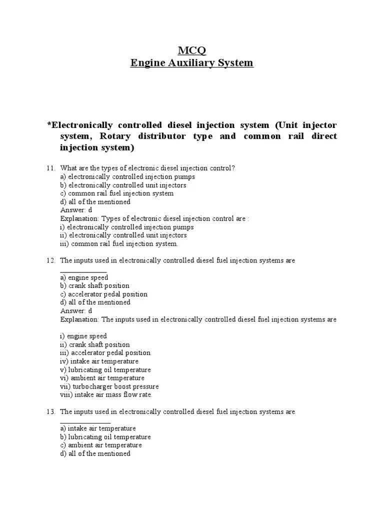 Automobile Engineering MCQ PDF Ignition System Diesel Engine