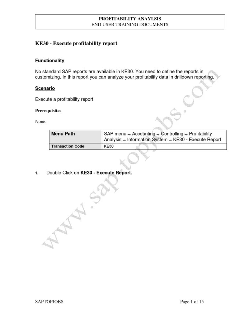 KE30 Execute Profitability Report Download Free PDF Expense Cost