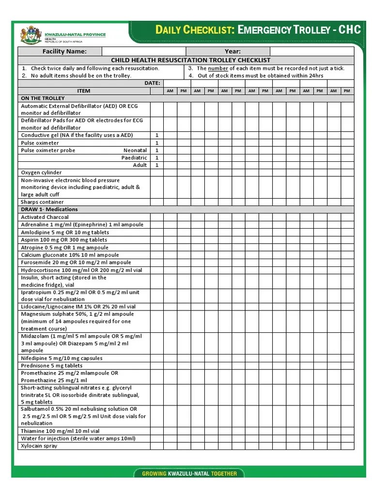10.4 EmergencyTrolley Checklist CHC PDF Clinical Medicine Medical