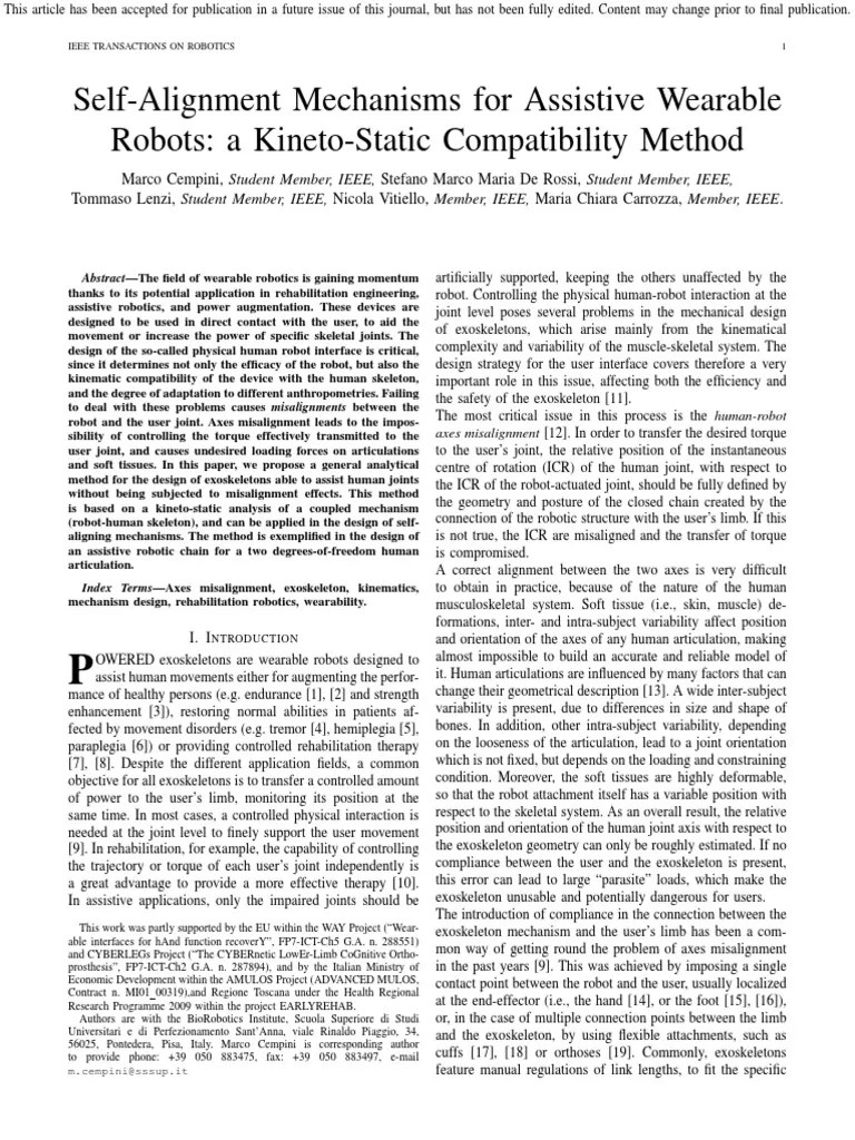 Self Alignment Mechanism For Upper Arm and Leg PDF Robotics