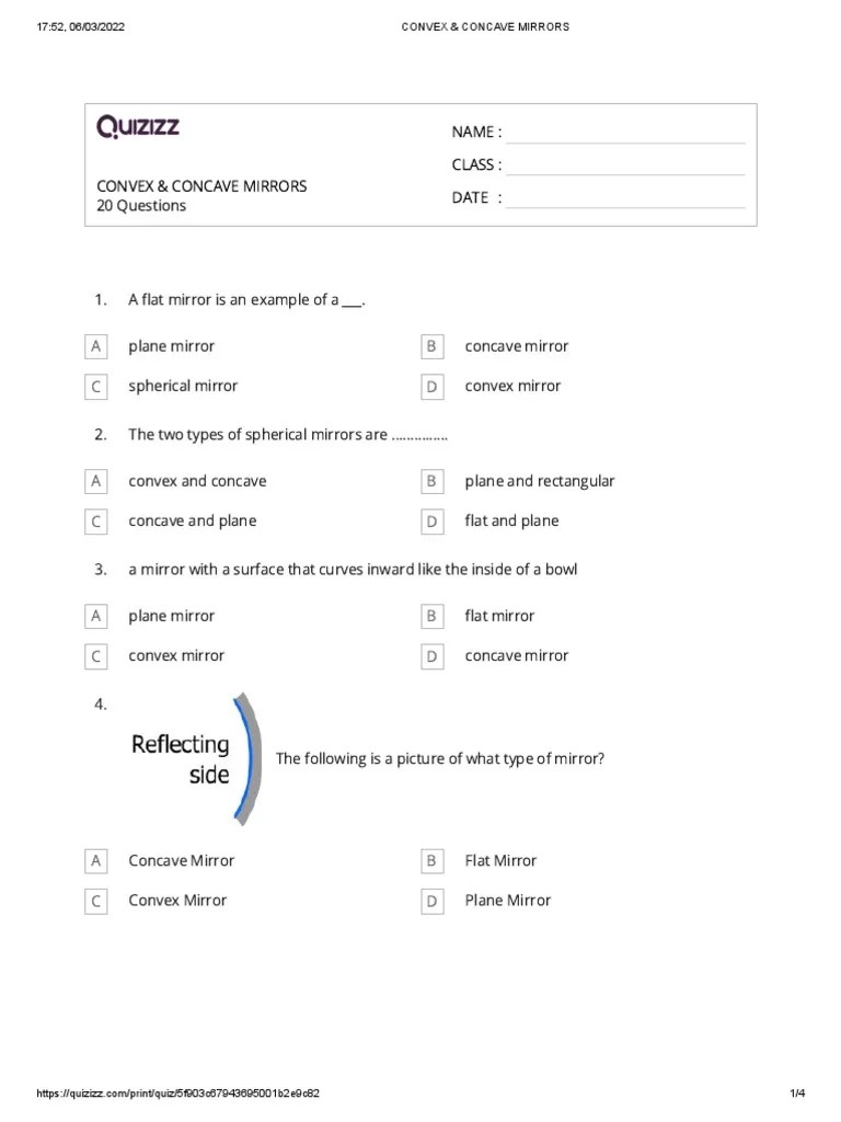 Science Quiz Grade 5 PDF Mirror Optics