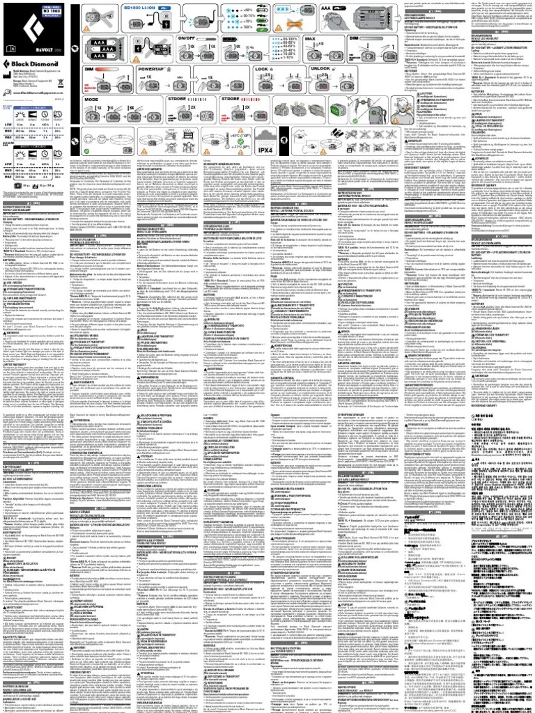 Black Diamond Revolt 350 Headlamp Instructions Manual Multilingual | PDF