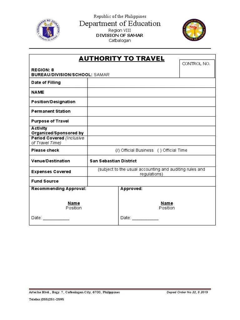 Travel Order Format PDF