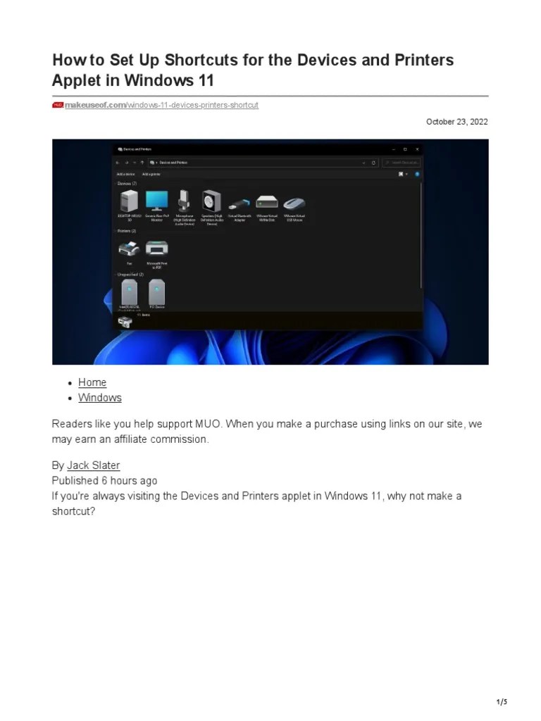 How To Set Up Shortcuts For The Devices and Printers Applet in Windows