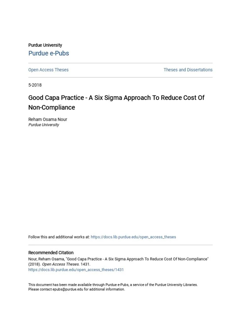 Good Capa Practice A Six Sigma Approach To Reduce Cost of NonC PDF