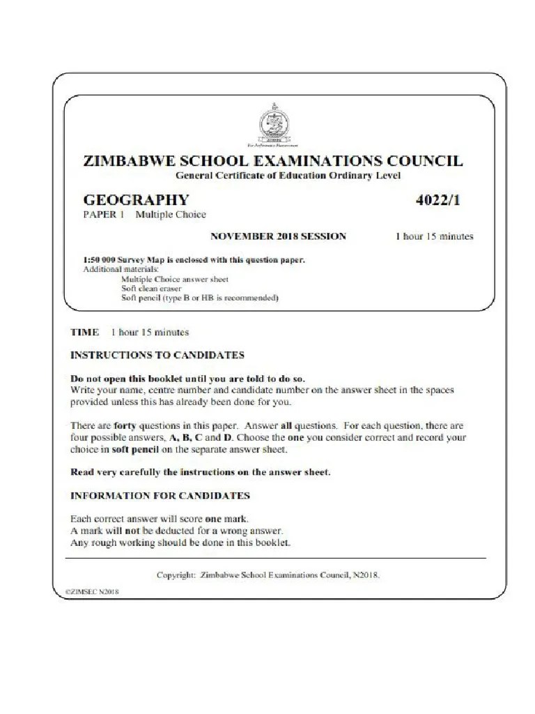 Zimsec O Level Geography November 2018 Past Exam Paper 1 With Answers PDF
