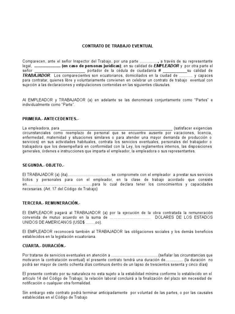 Contrato de Trabajo Eventual