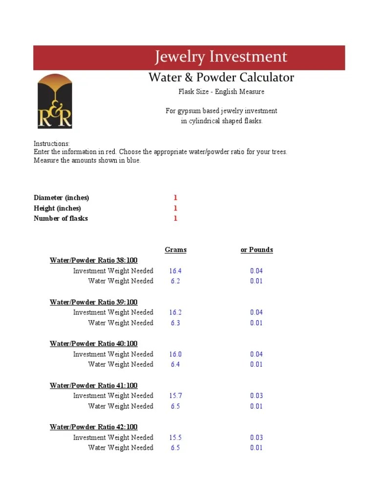 Gypsum Investment Flask Calculator English Measure PDF