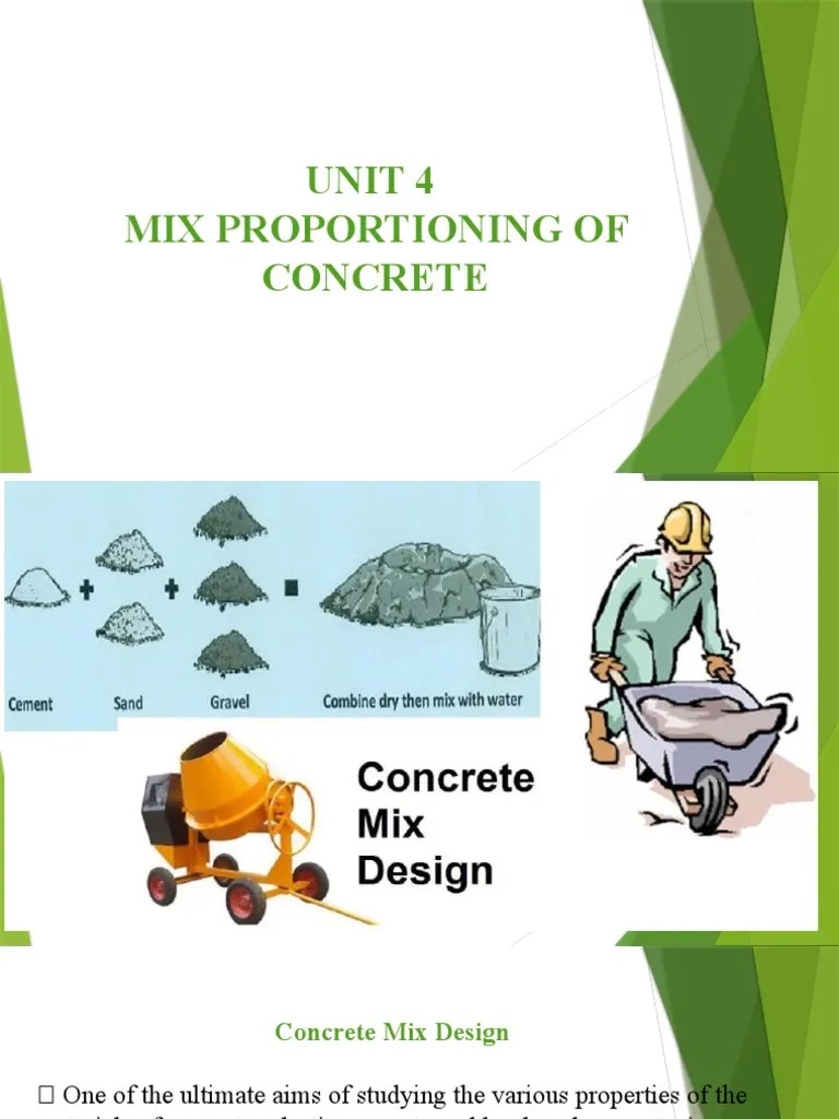 Unit 4 Mix Proportioning PDF Concrete Cement
