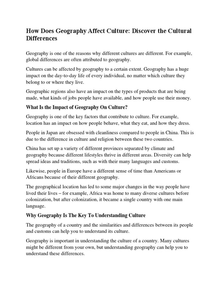 How Does Geography Affect Culture PDF Traditions Behavior