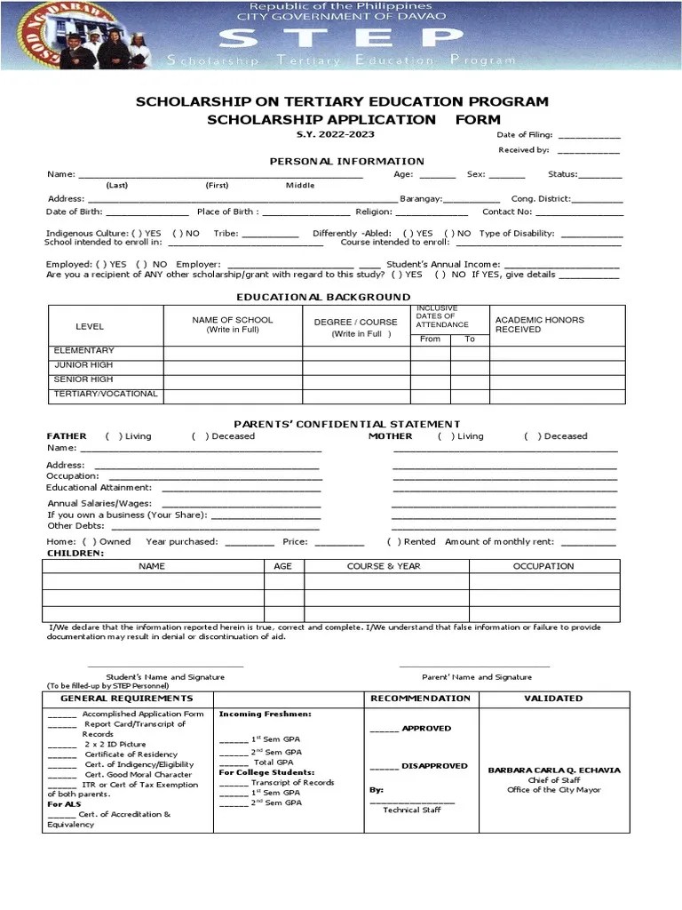 STEP Application Form PDF Students