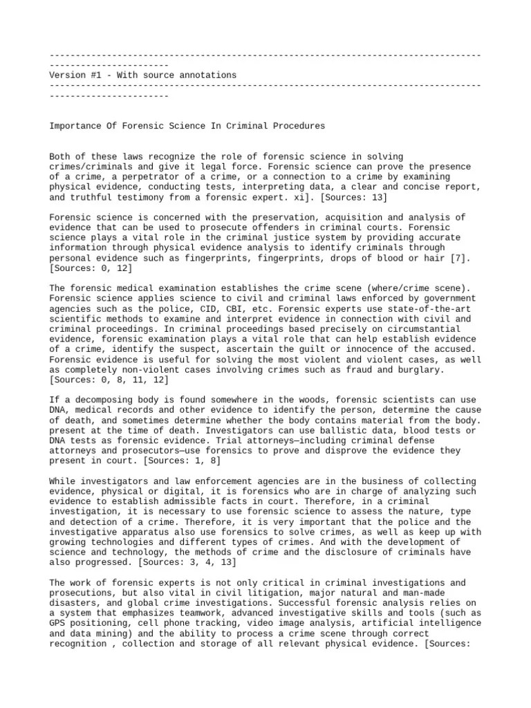 Importance of Forensic Science in Criminal Procedures PDF Forensic