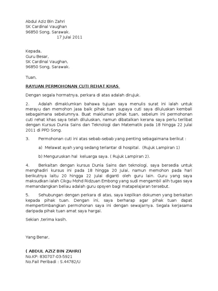 Contoh Surat Rasmi Cuti Tanpa Gaji Contoh Surat