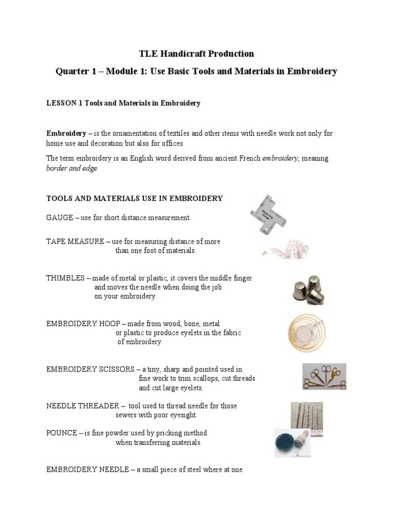 TLE Handicraft Production Module 1 PDF Embroidery Yarn