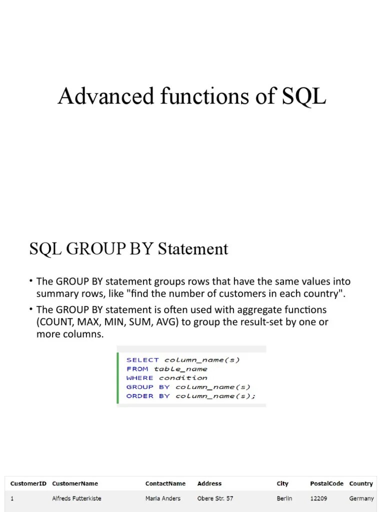 Advanced Functions of SQL PDF Computer Programming Information