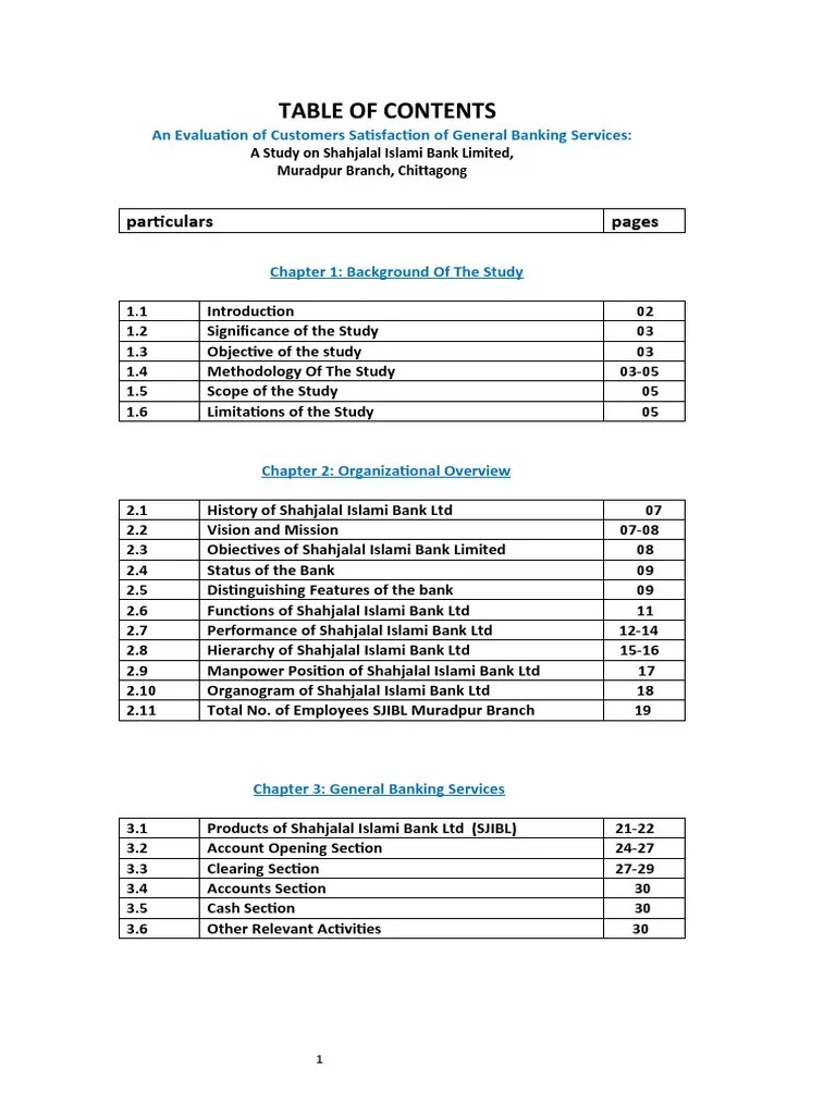 Table of Contents Internship Report PDF Customer Satisfaction