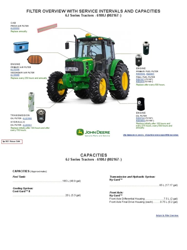 6J Series Tractors 6100J S N 002167 Filter Overview With Service